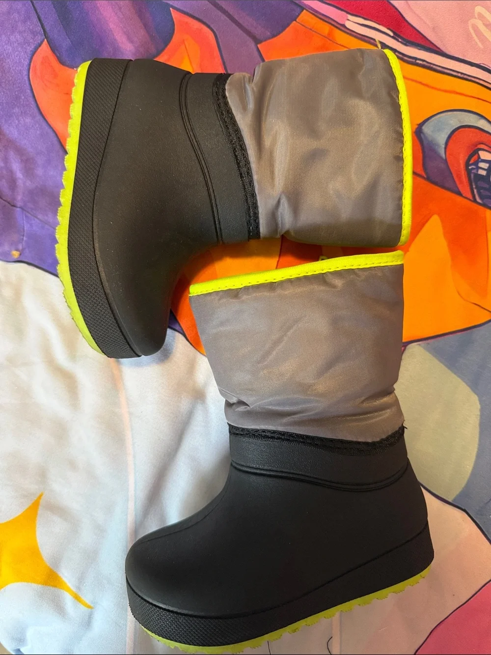 Men's Black & Gray Insulated Winter Boots with Neon Trim